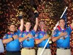 L-R Sonny Morton, Seth Clagg, Jacob Hetherington, and Jason Katz with their Junior Production Team Gold Medals and Trophies from the 2014 IPSC World Shoot.