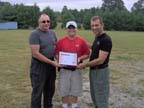 Sonny receiving a Certificate of Achievement from Blackcreek Match Directors Jim Taylor and Anton Kothe for classifying as Master in Stock Service Pistol Division in IDPA at 13 years old on July 19, 2007.